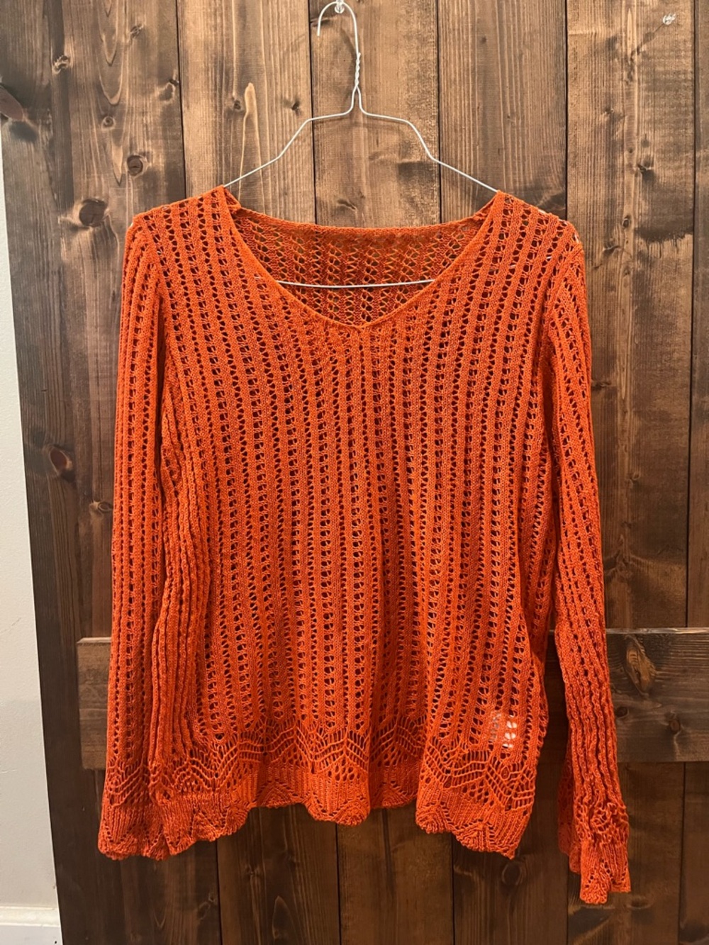 Women's Open-Knit V-Neck Sweater - Orange